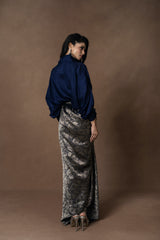 Brocade Draped Skirt with Silk Shirt