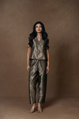 Brocade Silver Waistcoat with Barrel Pant