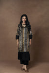Black Metallic Silk Kurta Set with Organza Detailing