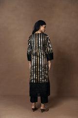 Black Metallic Silk Kurta Set with Organza Detailing