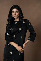 Black Gold Silver Boota Kurta Set