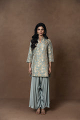 Powder Blue Silk Kurta with Drape Pant Set