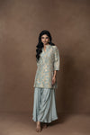 Powder Blue Silk Kurta with Drape Pant Set