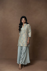 Powder Blue Silk Kurta with Drape Pant Set