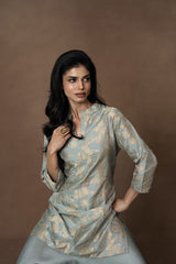 Powder Blue Silk Kurta with Drape Pant Set