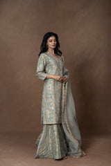 Powder Blue Silk Kurta Garara Set with Organza Duppata
