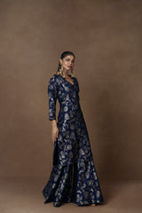 Blue Meenakari Silk Kurta Garara with Organza Duppatta