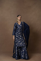 Blue Meenakari Silk Kurta Garara with Organza Duppatta