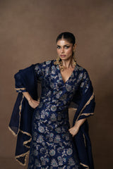 Blue Meenakari Silk Kurta Garara with Organza Duppatta