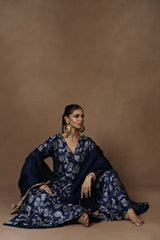 Blue Meenakari Silk Kurta Garara with Organza Duppatta