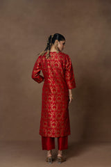 Red Banarsi Jaal Silk Kurta Set