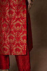 Red Banarsi Jaal Silk Kurta Set