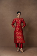 Red Banarsi Jaal Silk Kurta Set