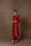 Red Banarsi Jaal Silk Kurta Set