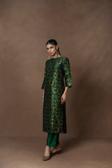 Green Banarsi Jaal Silk Kurta Set