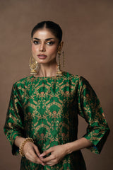 Green Banarsi Jaal Silk Kurta Set