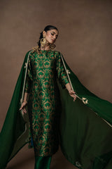 Green Banarsi Jaal Silk Kurta Set