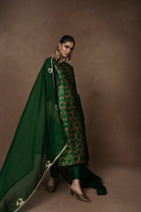 Green Banarsi Jaal Silk Kurta Set