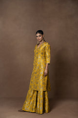 Yellow Silk Kurta Garara Set with Organza Duppata