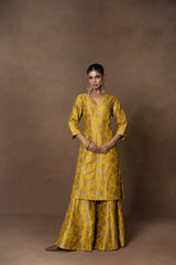 Yellow Silk Kurta Garara Set with Organza Duppata