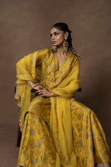 Yellow Silk Kurta Garara Set with Organza Duppata