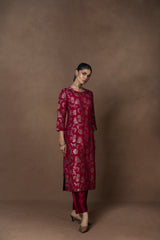 Pink Meenakari Kurta with Raw Silk Pant Set