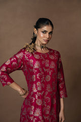 Pink Meenakari Kurta with Raw Silk Pant Set
