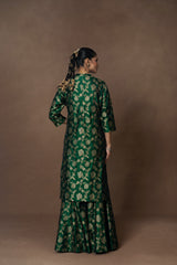 Green Floral Jaal Silk Kurta Garara with Zardosi Duppatta