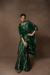 Green Floral Jaal Silk Kurta Garara with Zardosi Duppatta