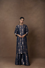 Blue Jaal Silk Kurta Garara with Organza Duppatta