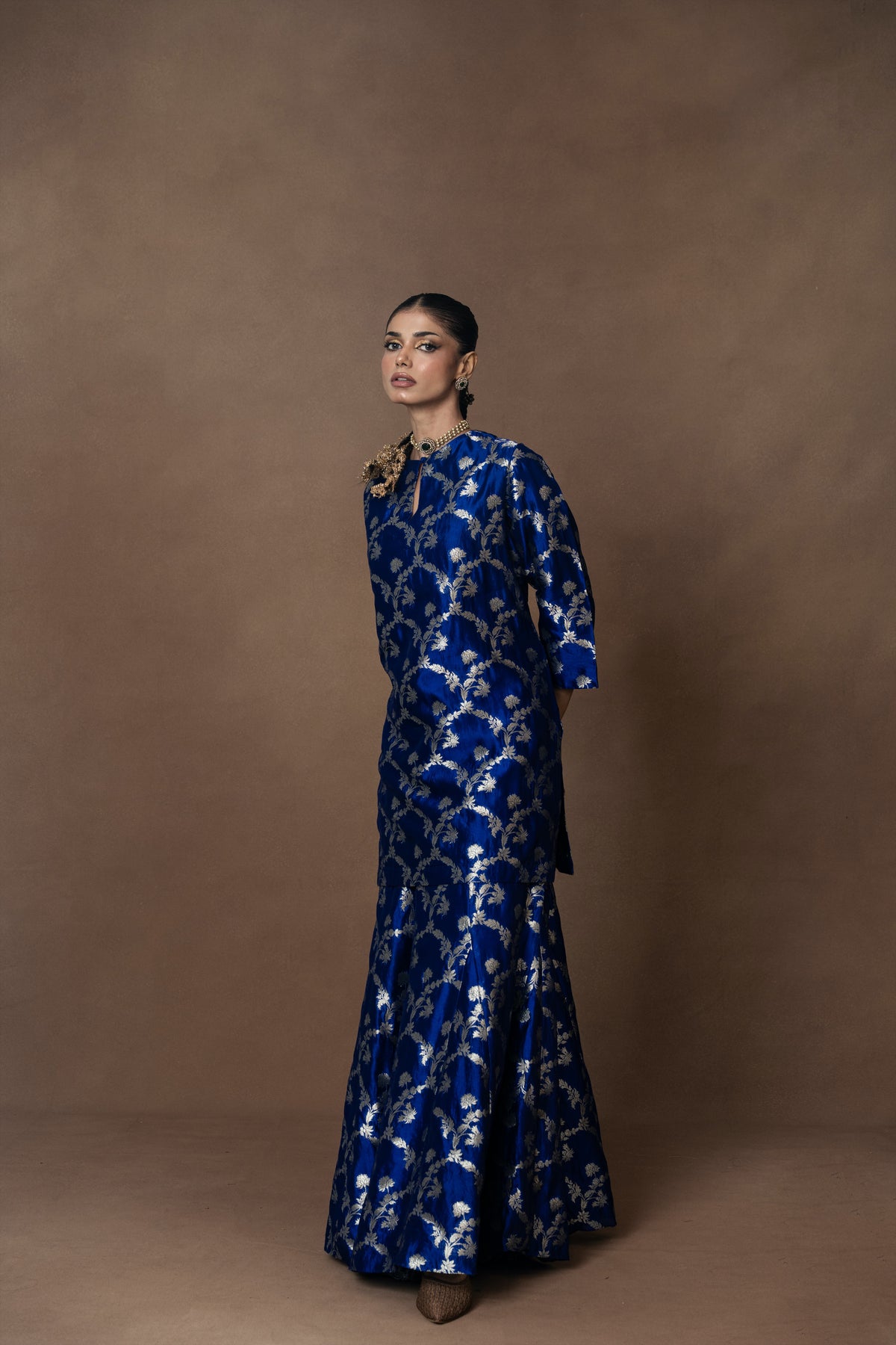 Royal Blue Summer Silk Kurta Garara Set