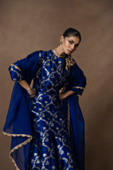 Royal Blue Summer Silk Kurta Garara Set