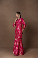 Pink Floral Silk Kurta Garara Set