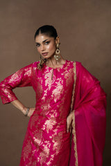 Pink Floral Silk Kurta Garara Set