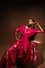 Pink Floral Silk Kurta Garara Set