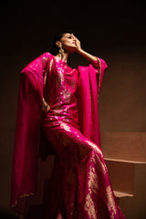 Pink Floral Silk Kurta Garara Set