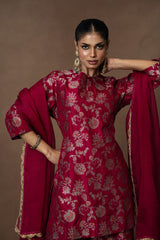 Pink Meenakari Silk Kurta Garara with Organza Duppatta