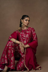 Pink Meenakari Silk Kurta Garara with Organza Duppatta
