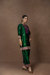 Green Silk Boota Kurta Pant Set