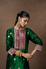 Green Silk Boota Kurta Pant Set