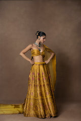 Yellow Meenakari Silk Lehenga with Organza Duppatta and Blouse Piece