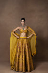 Yellow Meenakari Silk Lehenga with Organza Duppatta and Blouse Piece