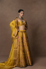 Yellow Meenakari Silk Lehenga with Organza Duppatta and Blouse Piece