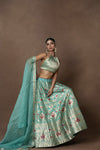 Firozi Banarsi Silk Lehenga with Zardosi Organza Duppatta and Blouse Piece