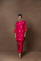 Pink Silk Boota Kurta Set