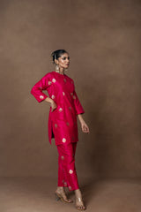 Pink Silk Boota Kurta Set