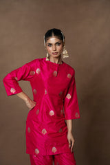 Pink Silk Boota Kurta Set