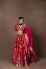 Rangkaat Lehenga with Pink Silk Duppatta and Blouse Piece