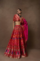 Rangkaat Lehenga with Pink Silk Duppatta and Blouse Piece