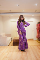 Alankrita Soni in Purple Banarasi Silk Jacket Gharara Set